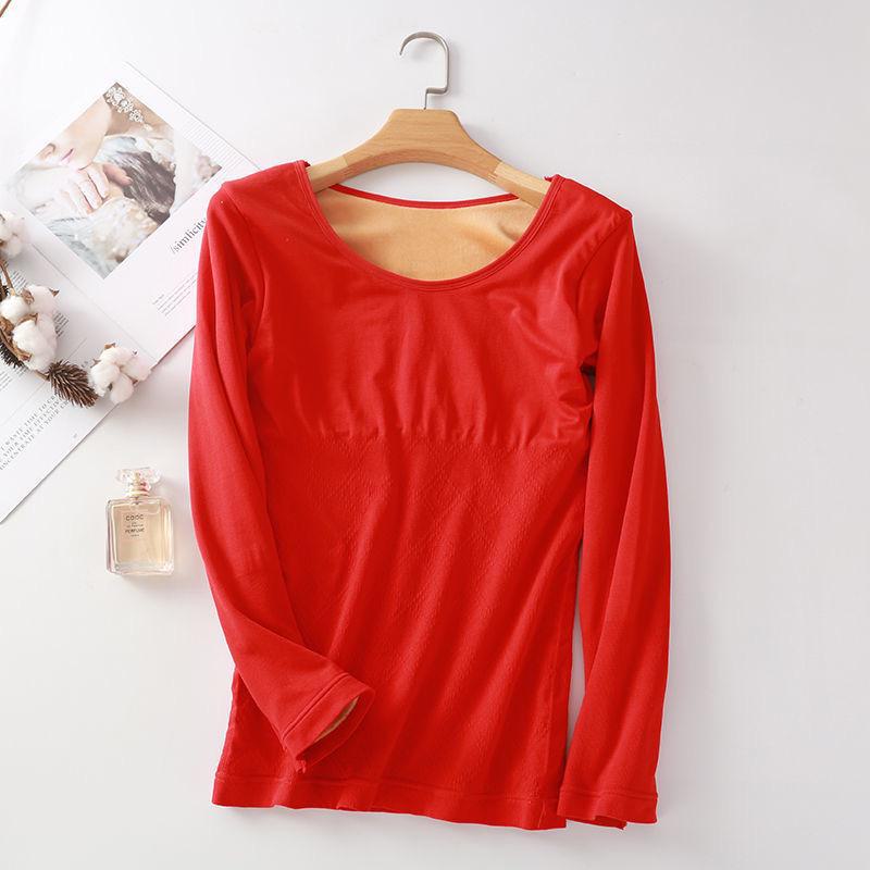 Women's Thermal Underwear Set: Long Sleeve Velvet Round Neck Top