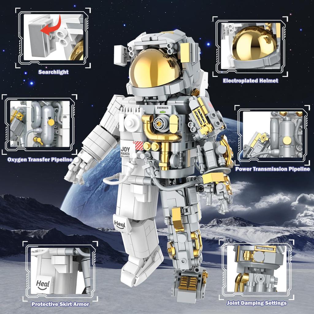 JMBricklayer Astronaut Building Blocks Set for Adults and Boys Ages 8-14, Cool Astronaut Model Kit with Display Stand, Spaceship Explorer STEM Toy, Sp