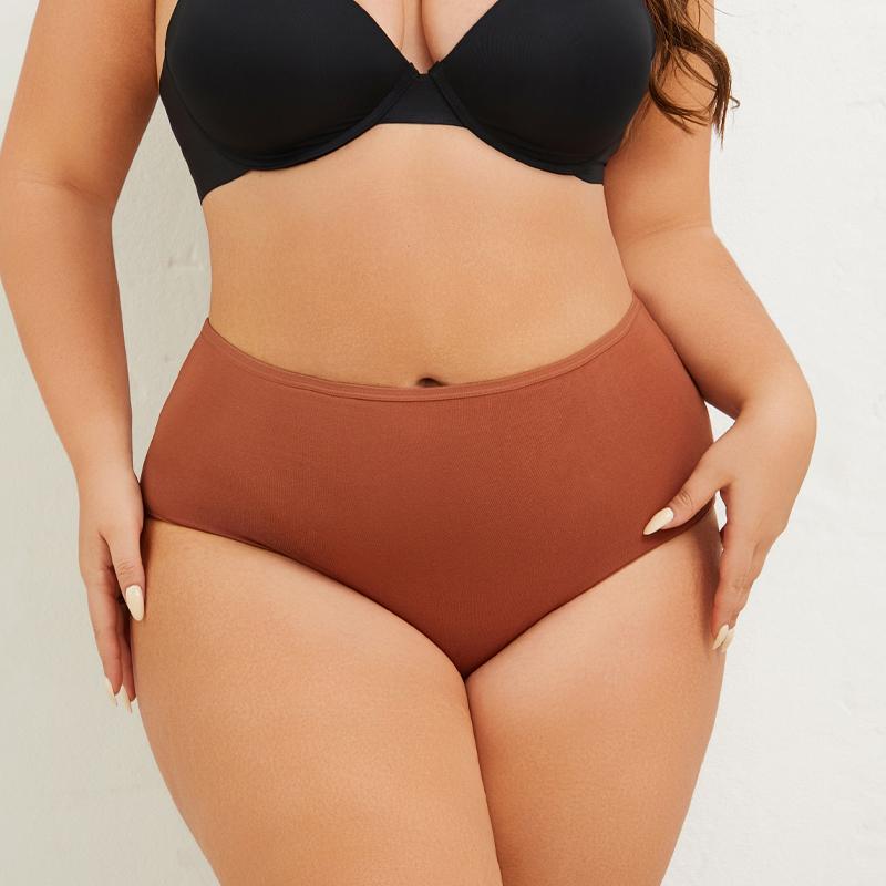 FINETOO Baumwolle Damen Slips Übergröße Nahtlose Unterwäsche Hohe Taille Einfarbig Slips Atmungsaktive Dehnbare Lingerie Sportshorts