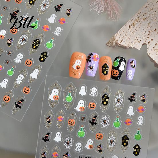 Self-Adhesive Nail Stickers Art for Halloween, Pumpkin Ghost Bat Potion Self Embellishments Adhesive Decals, DIY Manicure Decoration Supplies