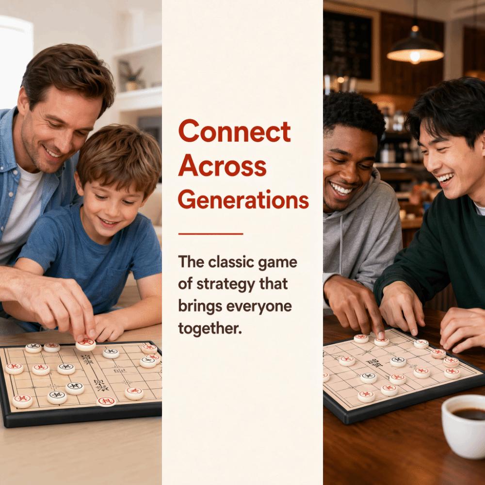 Foldable Xiangqi Strategy Chess Puzzle Game Portable Chinese Chess Set Office