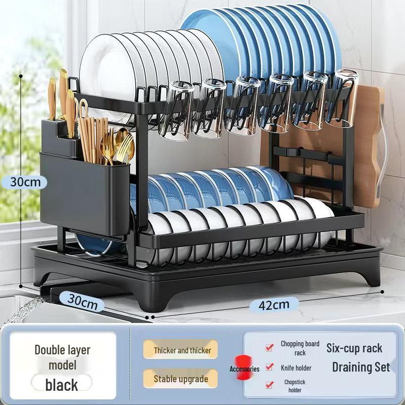 Multifunctional Kitchen Dish and Bowl Organizer Rack with Draining and Chopstick Storage