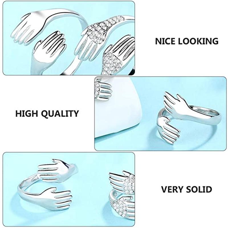 Men And Women Palms Love Embrace Diamond Zircon Couples Open Adjustable Ring Wedding Valentine 'S Day Gift 