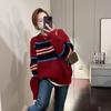 Women's Red Striped Knit Sweater Top Autumn Winter Loose Soft Color Block Niche Design