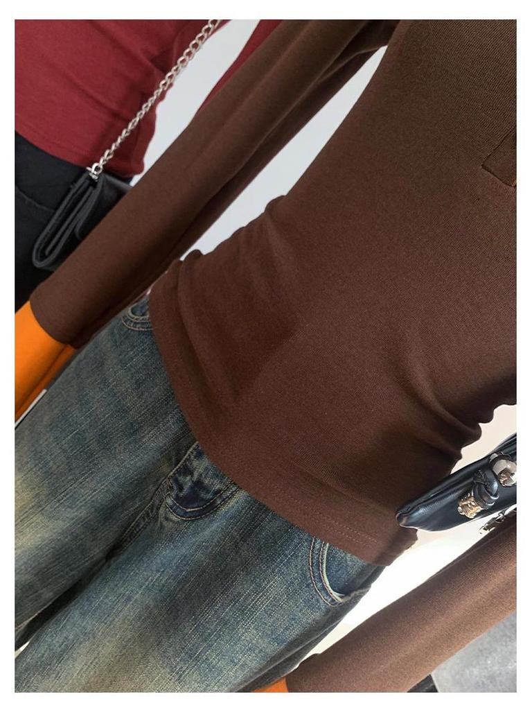 Stylish Contrast Color Faux Two-Piece Long-Sleeve Top for Women