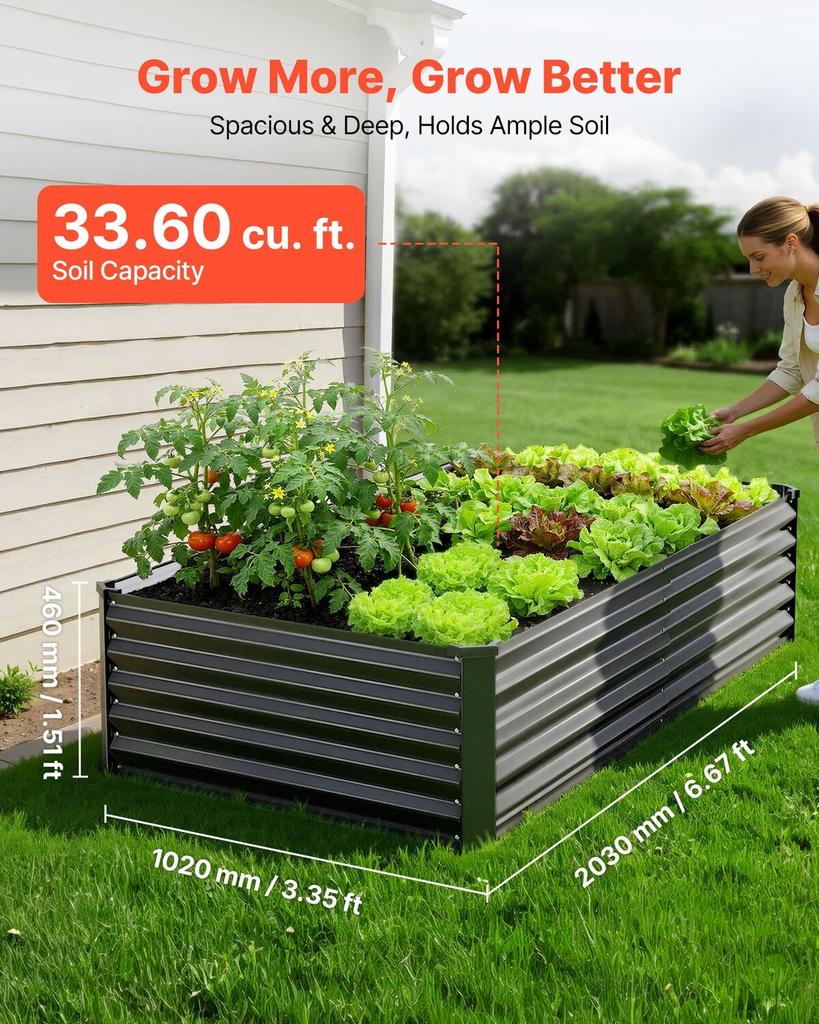 2 Pack Galvanized Raised Garden Beds, 2030 X 1020 X 460 Mm, Rectangular Metal Planter Boxes Kit Outdoor, Elevated Planting Box with Gloves, Alu-Zinc,