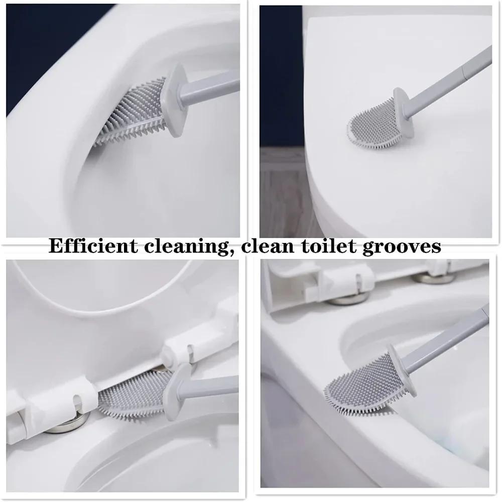Silicone Toilet Brush Holder Set with Stand Bathroom Cleaning Tool Non Slip Base Brosse Toilette Toilet Brush Home Accessories