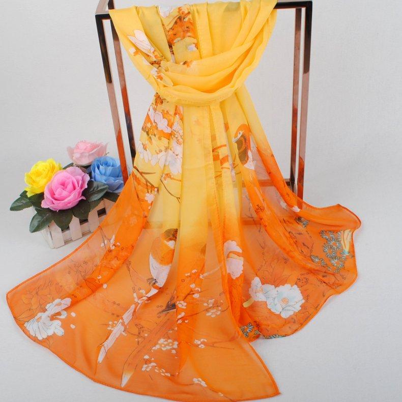 Glücksbringer Vogel Damen Chiffon Langer Seidenschal, Kleiner Garnschal, Kleines Geschenk.