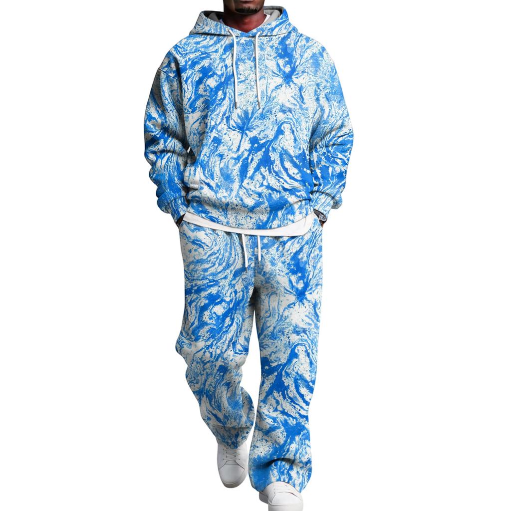 Men's Hoodie and Sweatpants Set with Elastic Waist, Casual Two Piece Outfit