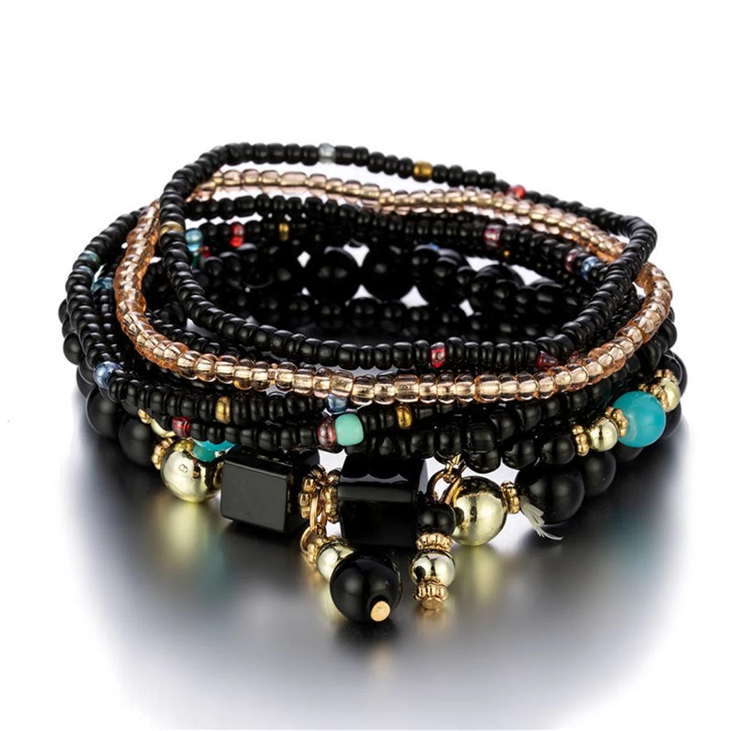 Design Sense Retro Beads Western Region Style Bracelet Women Summer Colorful Beaded Chain Bangle Jewelry Collocation Accessories