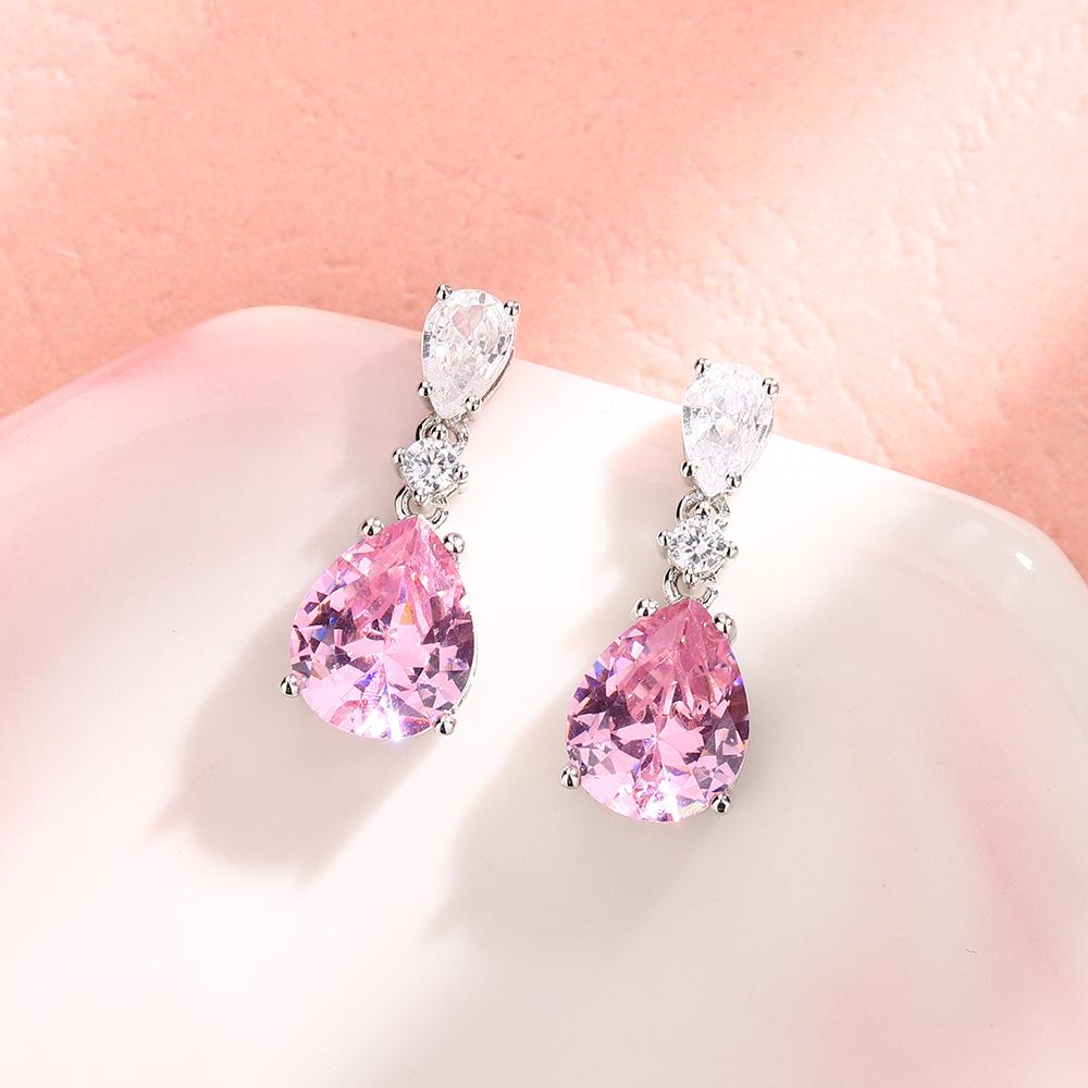 Pink Zircon Teardrop Earrings - Korean Fashion, Charming Goddess Style, Perfect Valentine's Gift with Rhinestone Dangle Design