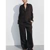 Linen Blend Long Sleeves Lapel Shirt 4786090 Linen Blend Wide Leg Mid Waist Casual Pants 4786091