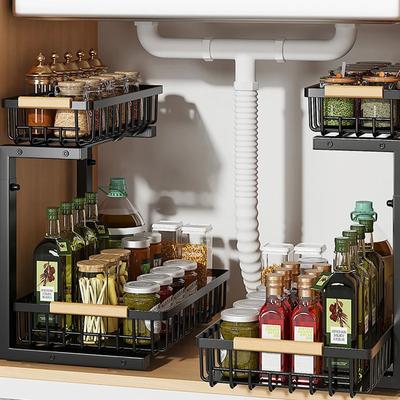 Pull-out Sink Shelves In The KitchenNew Double-deck Adjustable CabinetsLower Storage Shelves for Organizador De Cocina