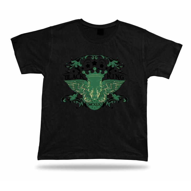 Tshirt Tee Shirt Birthday Gift Idea Black King Skull Crown Wings Emblam Stars
