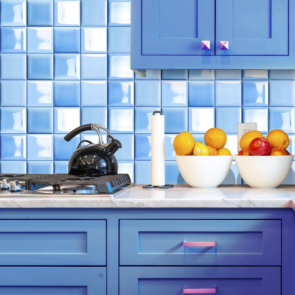 10Pcs Luxury Crystal Blue Wall Stickers Imitation Brick Bedroom Decoration Waterproof Self Adhesive Tile Wallpaper Kitchen Cupboard Decor