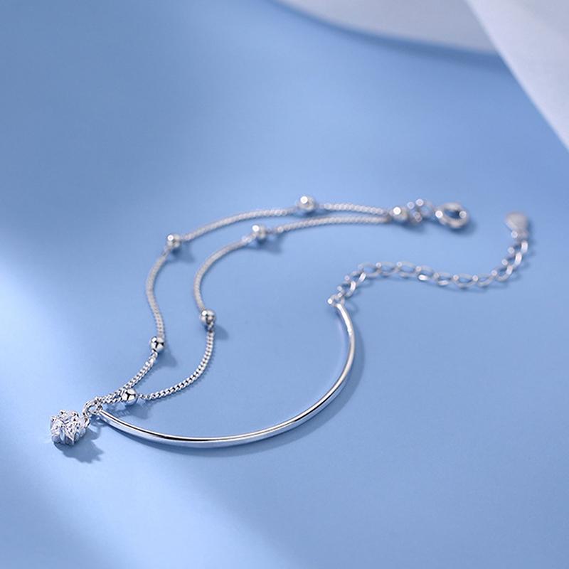 Zircon Star Pendant Half Bangle Half Bracelet For Women Girl Double Layer Bracelet Birthday Festival Christmas Gift