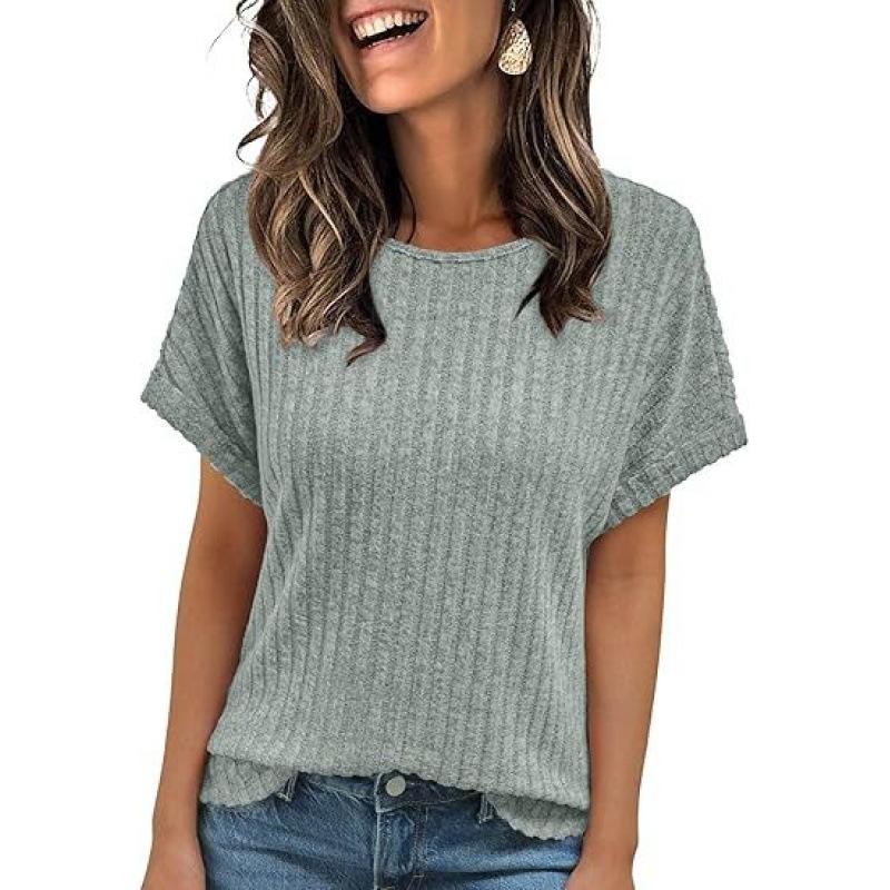 European and American summer new solid color loose round neck short sleeves, casual and comfortable T-shirt women's top