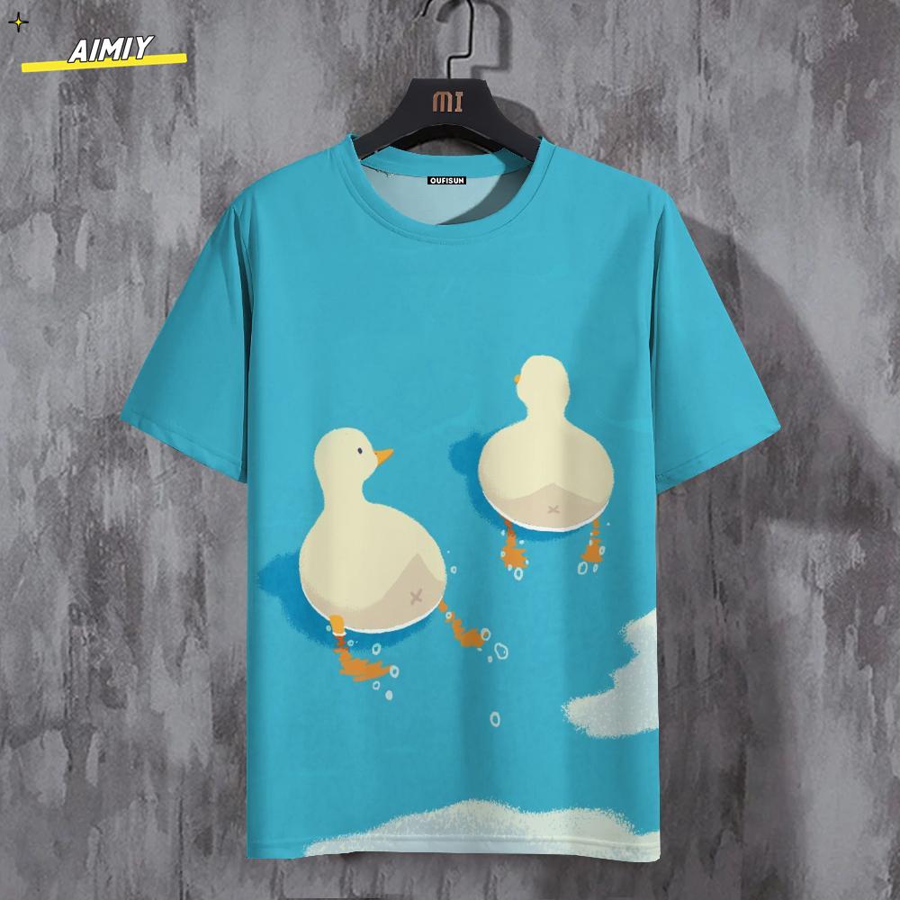 

Футболка для мужчин с забавным принтом утки, повседневная спортивная футболка с круглым вырезом, спортивная футболка, свитер с короткими рукавами, топы, мужская свободная одежда 6XL