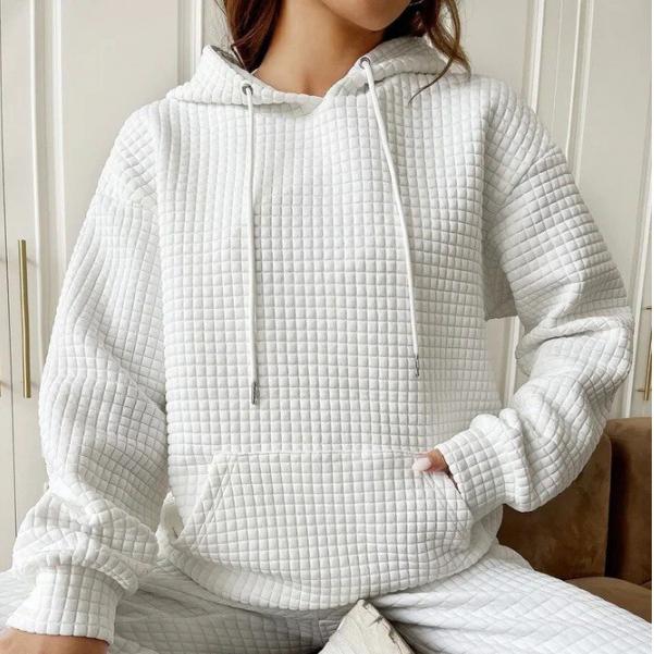 

Осенне-зимний однотонный вафельный свитер с длинными рукавами и круглым вырезом, однотонный топ S белый