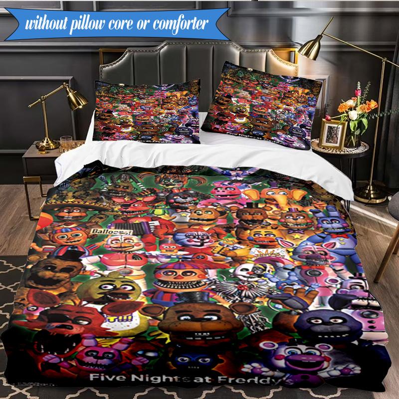 Collage di Personaggi Fnaf 3 Pezzi Gruppo Musicale K-pop Set Biancheria da Letto, Ideale per Camera da Letto, Dormitorio, Include Copripiumino E 2 Federe, Regali per Fan