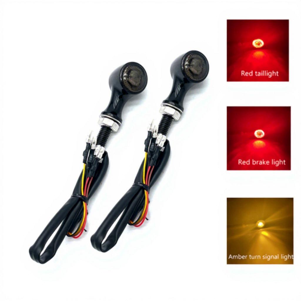 Double Side Motorcycle LED Turn Signal Light Dynamic Flashing Blinker Turn Signal Led Indicator Blinker Lights Amber+red light (3 in 1)