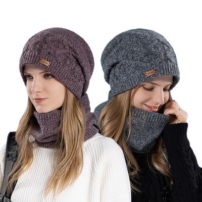 Wintermütze Damen Outdoor Reiten Warme Ohrenschützer Wollmütze Fleece Schal Zweiteilige Strickmütze