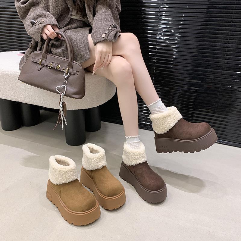 Women's soft elastic thick sole winter fur one warm cold padded snow boots non-slip wear casual sports cotton boots