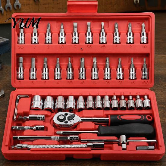 Professional Mechanic Tools Socket Wrench Set, Cr-V Steel Alloy Ratchet/Hex Multi-Bit Tool Ratchet Kit with Portable Storage Case for Home Maintenance