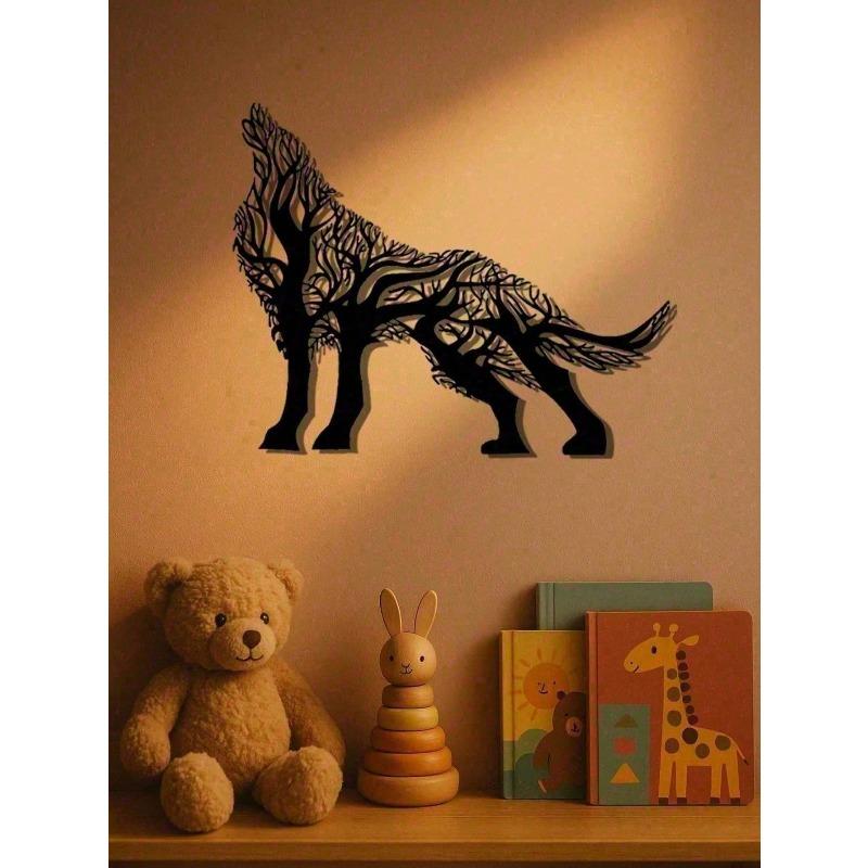 Gothic Wolf Metal Wall Art Handcrafted Howling Sculpture Black Decor
