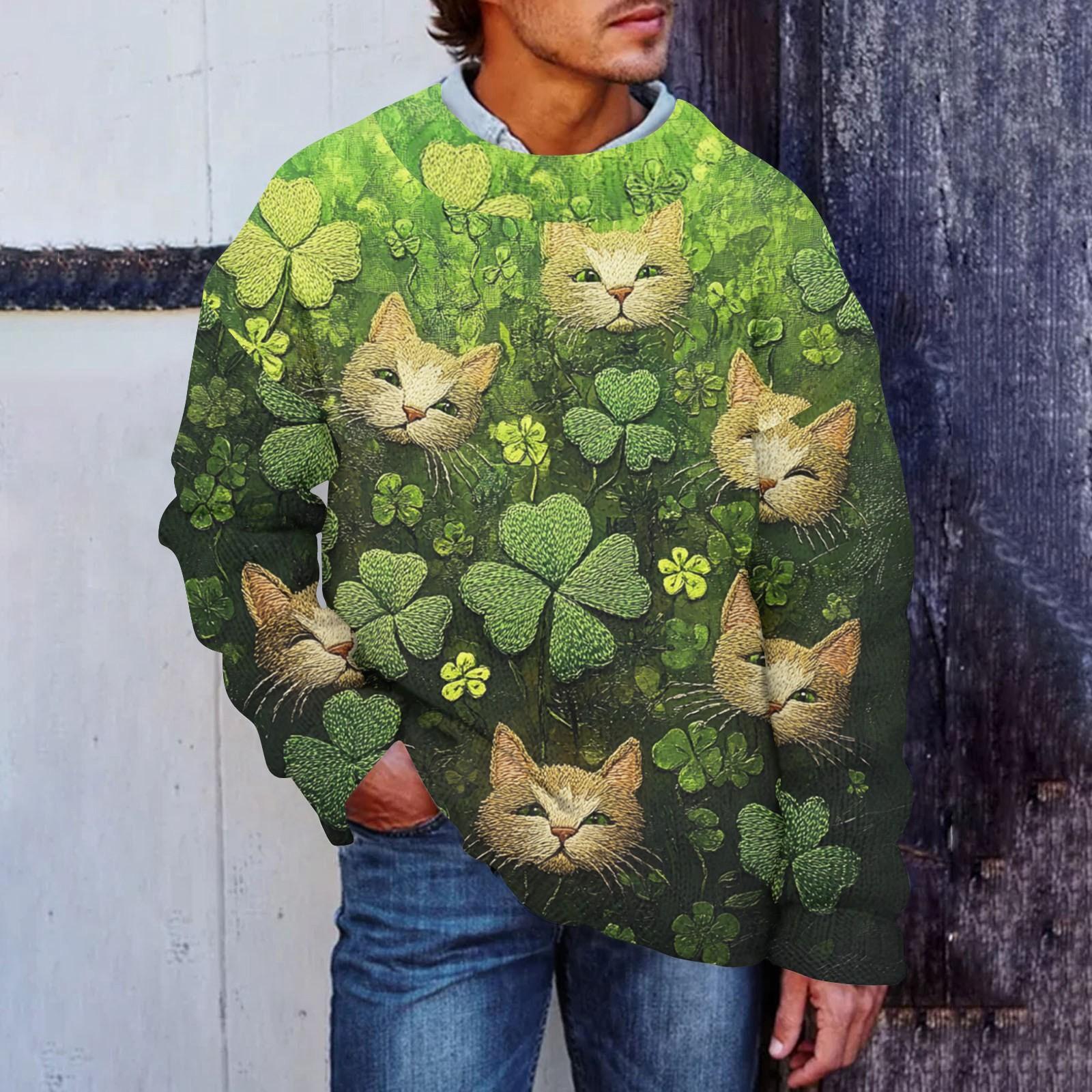 

Мужская мода повседневная с длинным рукавом St. Pacrit Gentle Printed Crewneck Woolen Imitation свитер Цветочный Crewneck Sweatshirt Loose Long Sleeves L циан