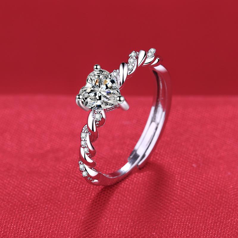 925 Silver Ring Heart AAA Zircon Open Adjustable Engagement For Women Wedding Fashion Jewelry Party Gifts