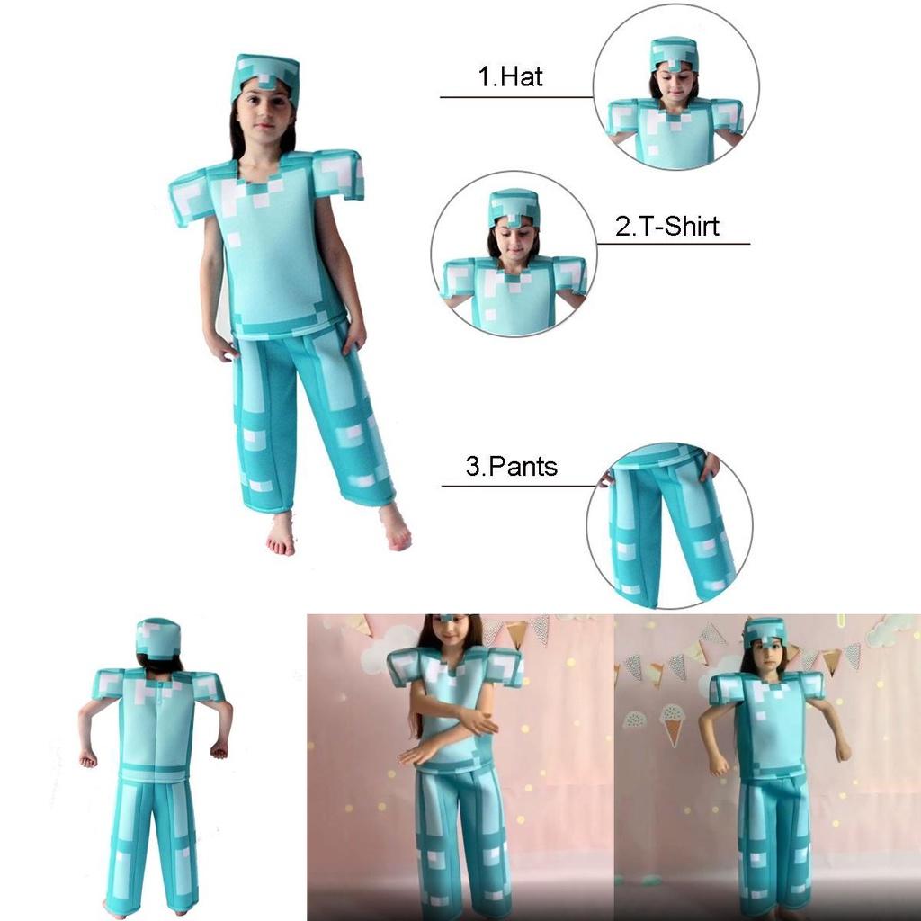 Vibrant Minecraft Steve Armor Costume For Boys And Girls Perfect For Halloween Parties