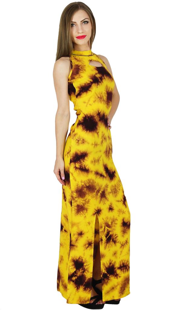 Bimba Women Yellow Long Maxi Dress Chic Style Rayon Sleeveless Spring Day