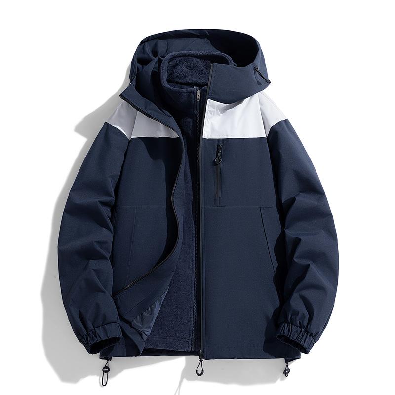 Giacca da lavoro da uomo casual da montagna per autunno e inverno con cappuccio tre in uno giacca calda in velluto