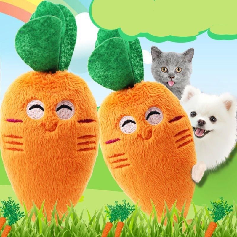 Plush Pet Toy Dogs Cats Durable Squeaky Carrot Shape Chew Soft Rabbit Fur Material Interactive Self-Entertainment
