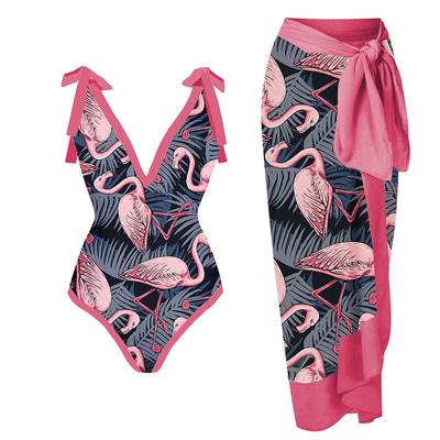 Sexy Eendelig Tweedelig Badpak voor Dames met Buikbedekkende Chiffon Strandrok Badpakset