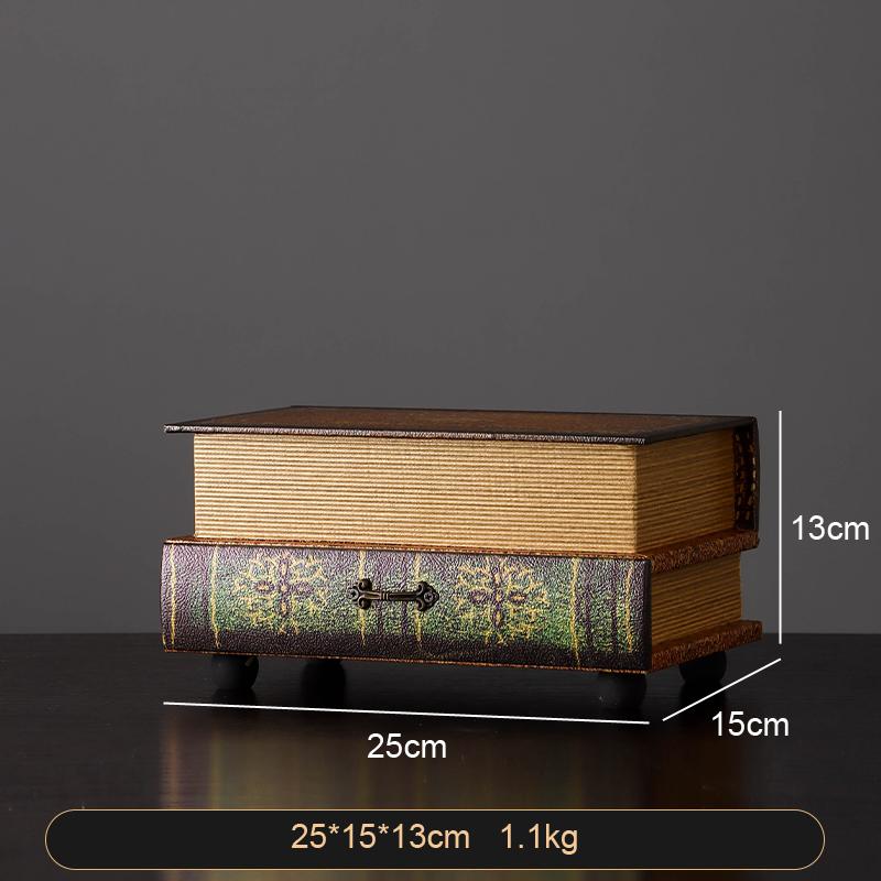 Vintage Wooden Book Shaped Storage Box Decorative Items Home Bedroom Jewelry Box Ornaments Office Study Desk Storage Accessories