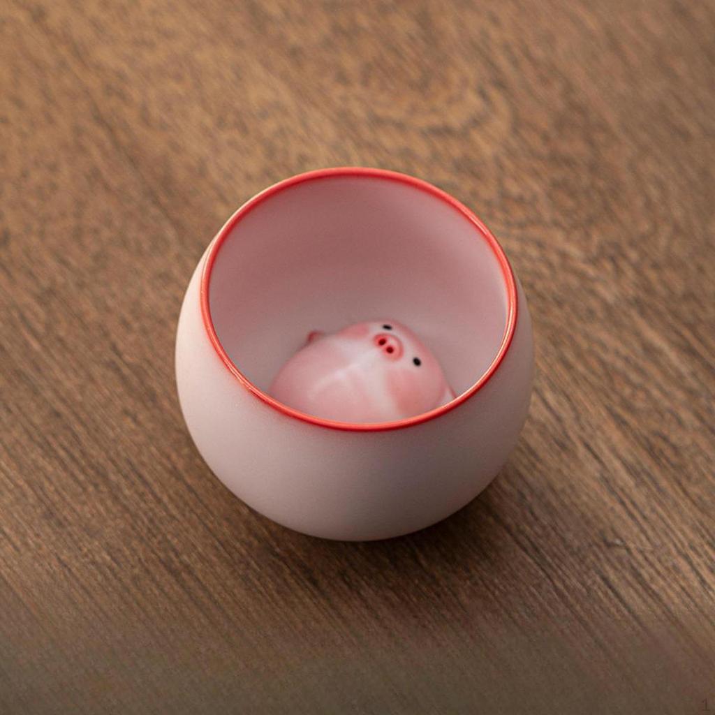 Ceramic Tea Cup ,Kung Fu Teacup with Pet, Traditional, Portable, Piggy Statue Miniature Figurine