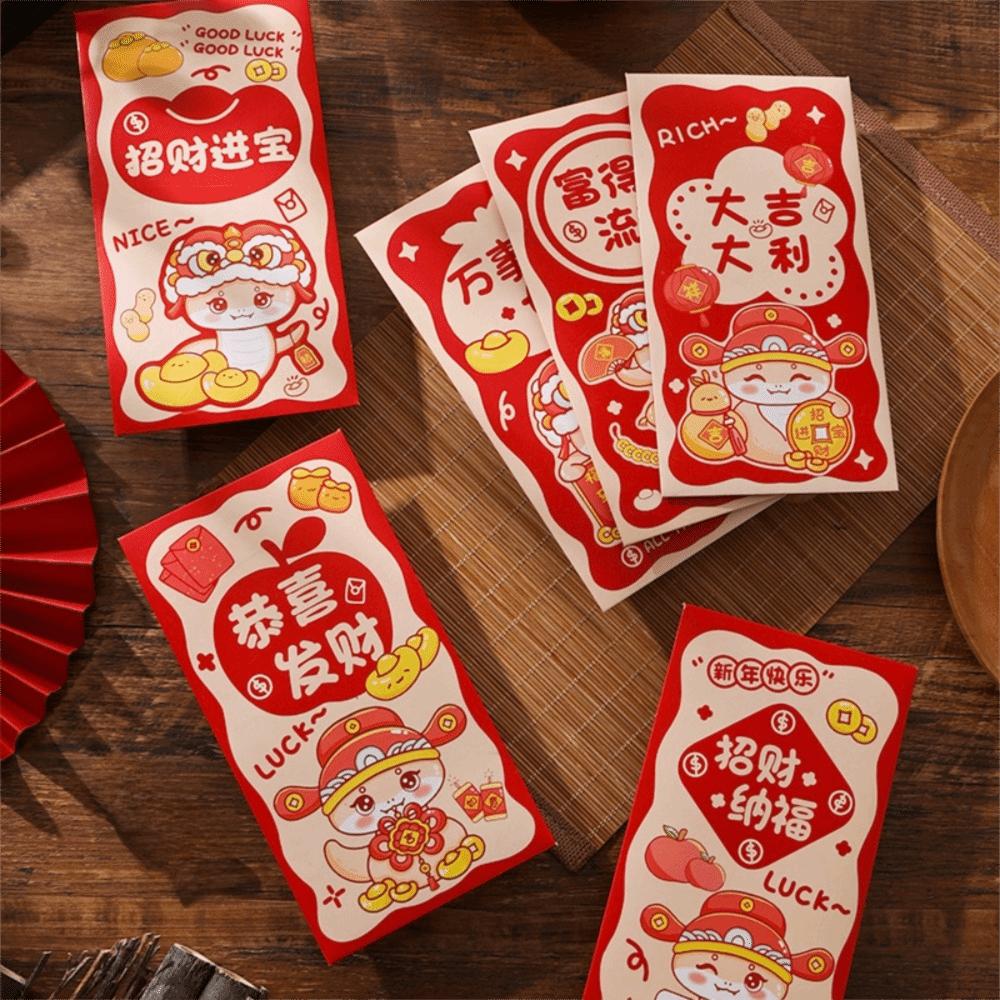 6PCS Beste Wünsche Schlange Muster Geld Umschlag Chinesische Glück Geld Taschen Hochzeit Geburtstag
