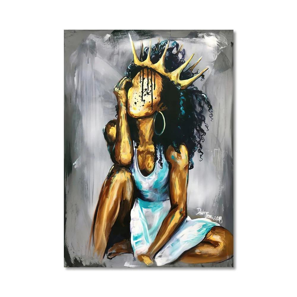 Black Woman With Crown Model Wall Art Poster Faceless Nordic Mural Modern Home Decor Canvas Pictures Prints Living Room Decorate
