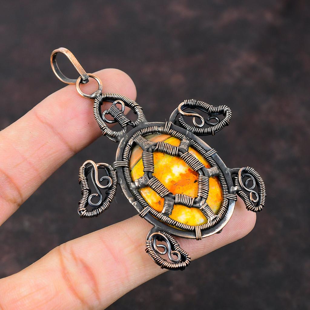Bumble Bee Jasper Pendant Copper Wire Wrapped Pendant Handmade Tortoise Jewelry Natural Gemstone Pendant Antique Copper Jewelry Gift For Her