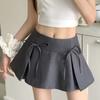 Fashionable Hot Girl Design Bow Tie Skirt For Women's Summer 2024 New Stylish Gray Anti-exposure A-line Skirt