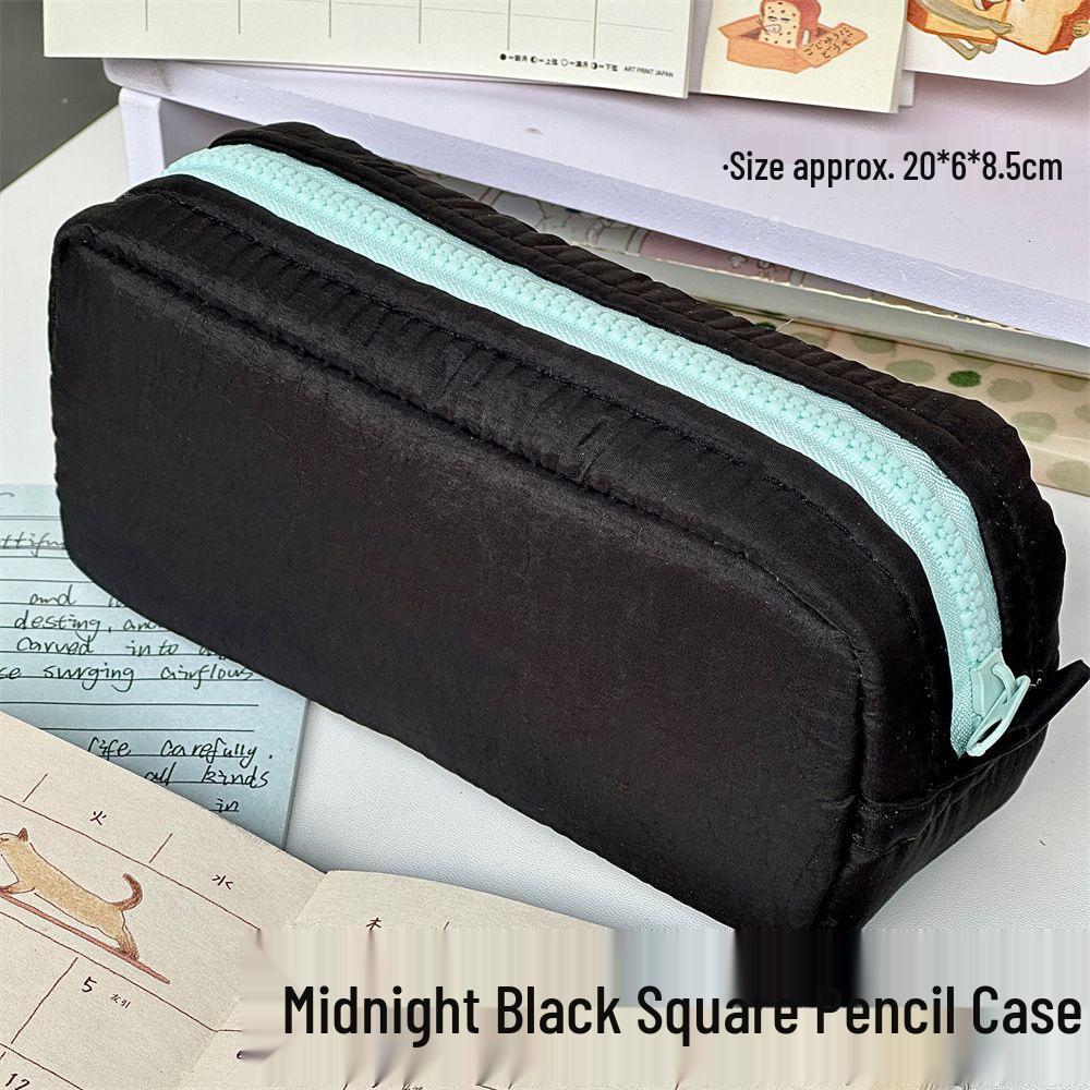 Xiaohongshu Snowflake White Pencil Case: Large Capacity, Solid Color, Student Stationery Bag