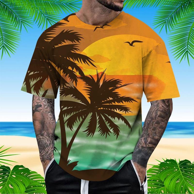 

Summer Sunset Graphic 3D Digital Printing Trend Short Sleeved T-shirt 6XL