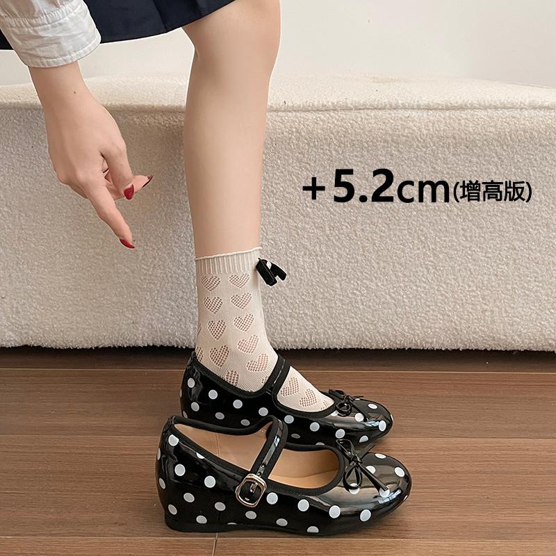 Nieuwe Lente Interne Verhoging Dames Mary Jane Schoenen Beknopte Vlinderknoop Stippen Schoenen Dames Elegante Gesp Riem Dress Schoenen