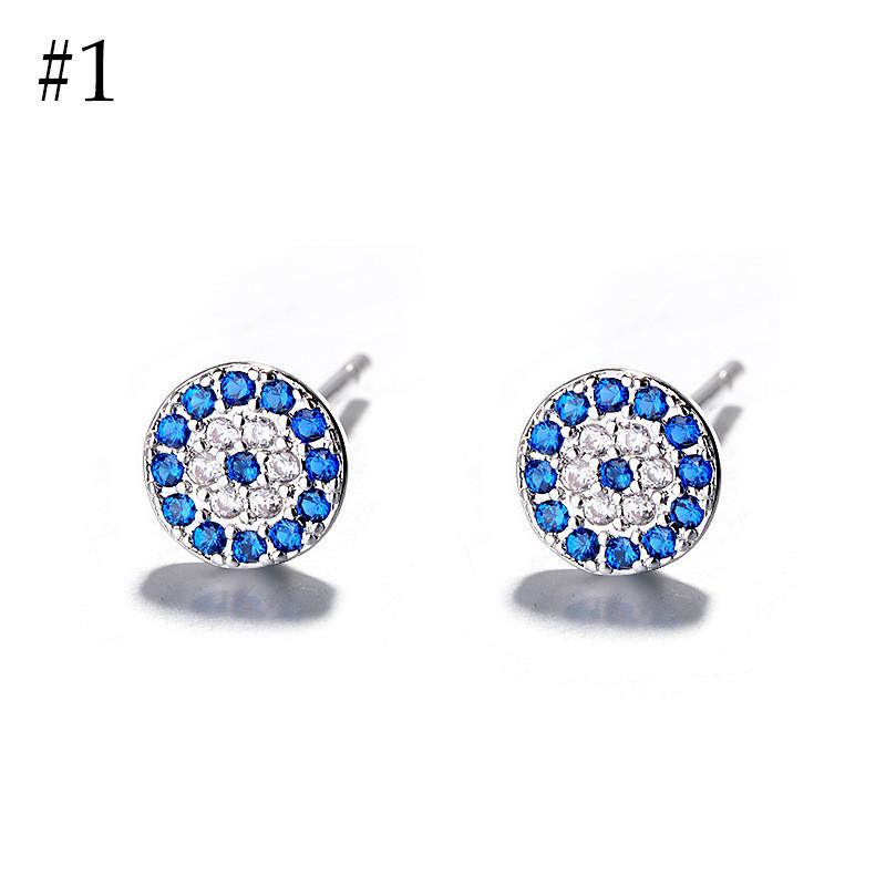 4 Styles Blue Crystals Devil 'S Eye Long Section Chain Geometric Circle Earrings 