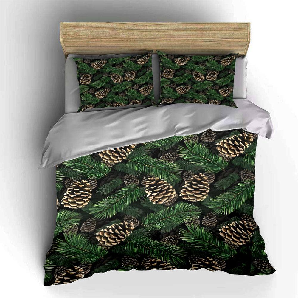 Christmas Pinecone and Evergreen Set Kid's and Adults' Bedroom Decor, Exquisite Three-piece Bedding Set Gift