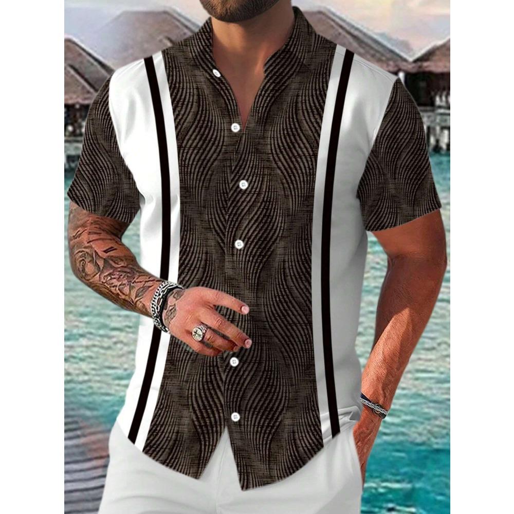 Men's Summer New Casual Versatile Fashion Trend Geometric Short Sleeved Shirt Top