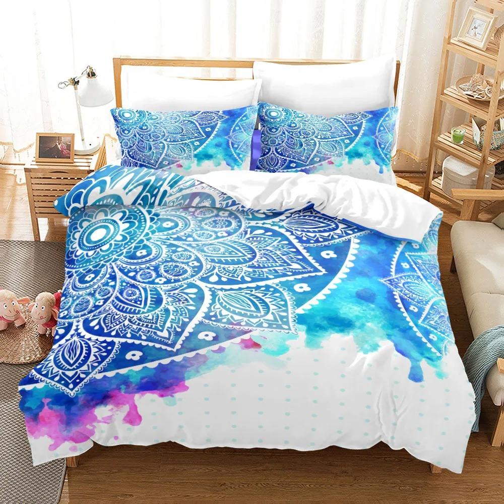 Bohemian Mandala Purple Duvet Cover Collection Single Twin Double Queen King Cal King Size With Bed Linen Collection