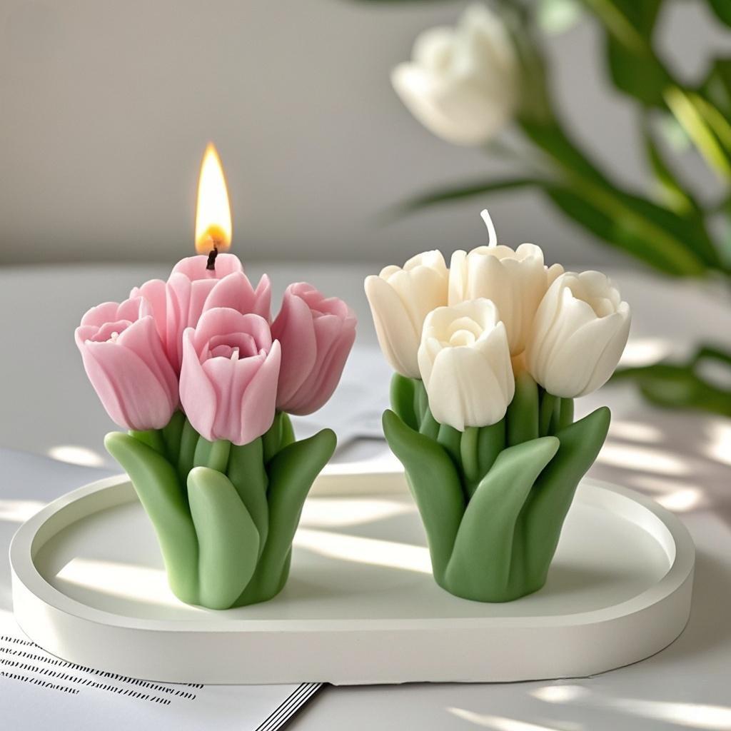 3D Tulip Bouquet Silicone Candle Molds Handmade Lavender Flower Soap Plaster Resin Crafts Mold DIY Chocolate Cake Baking Tools